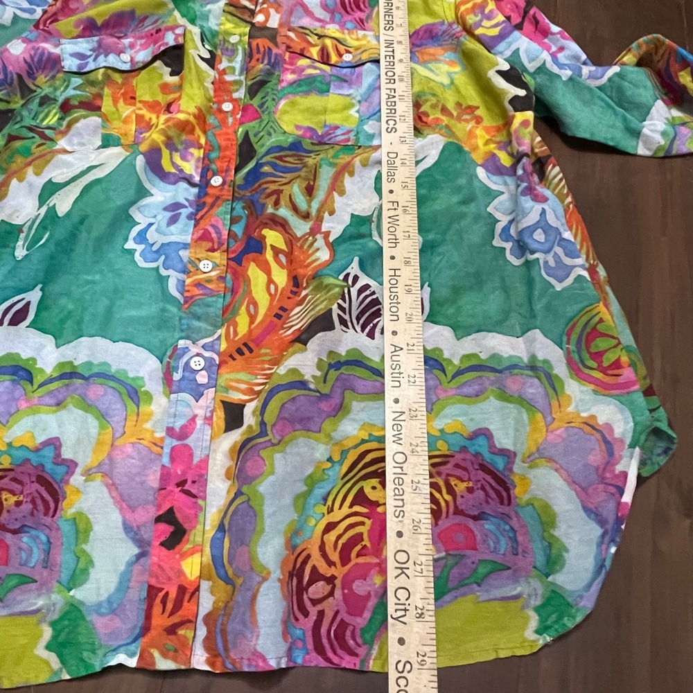 Lauren Ralph Lauren 2X Cotton Silk Paisley Floral Button Down Shirt Maximalist - Picture 7 of 8